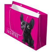 Happy Birthday Niedlich Black Frenchie Pink Große Geschenktüte (Vorderseite Schrägansicht)