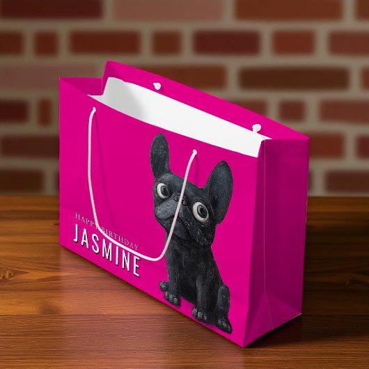 Happy Birthday Niedlich Black Frenchie Pink Große Geschenktüte