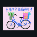 HAPPY BIRTHDAY Niedlich Blue Bicycle Custom Postkarte<br><div class="desc">Fügen Sie Ihren eigenen Text hinzu oder verwenden Sie ihn als Wandkunst in einem Rahmen oder stecken Sie ihn in einem Korkbrett. Es würde Spaß machen für ein Kinderzimmer, als Geburtstagskarte, oder um jemandem den Tag zu erleichtern! Sie können auch selbst eine Hintergrundfarbe auswählen. Karo diese niedliche Karte aus und...</div>
