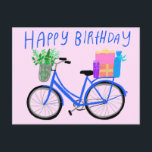 HAPPY BIRTHDAY Niedlich Blue Bicycle Custom Postkarte<br><div class="desc">Fügen Sie Ihren eigenen Text hinzu oder verwenden Sie ihn als Wandkunst in einem Rahmen oder stecken Sie ihn in einem Korkbrett. Es würde Spaß machen für ein Kinderzimmer, als Geburtstagskarte, oder um jemandem den Tag zu erleichtern! Sie können auch selbst eine Hintergrundfarbe auswählen. Karo diese niedliche Karte aus und...</div>
