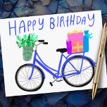 HAPPY BIRTHDAY Niedlich Blue Bicycle Custom Postkarte<br><div class="desc">Fügen Sie Ihren eigenen Text hinzu oder verwenden Sie ihn als Wandkunst in einem Rahmen oder stecken Sie ihn in einem Korkbrett. Es würde Spaß machen für ein Kinderzimmer, als Geburtstagskarte, oder um jemandem den Tag zu erleichtern! Sie können auch selbst eine Hintergrundfarbe auswählen. Karo diese niedliche Karte aus und...</div>