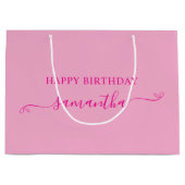 Happy Birthday Niedlich Bow Signature Name Pink Große Geschenktüte (Vorderseite)