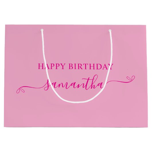 Happy Birthday Niedlich Bow Signature Name Pink Große Geschenktüte (Vorderseite)