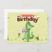 Happy Birthday Niedlich Cartoon Crocodile Postkarte (Vorne/Hinten)