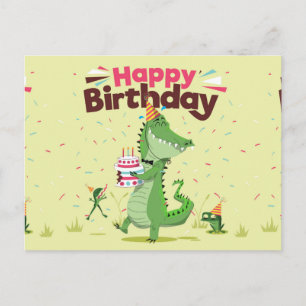 Happy Birthday Niedlich Cartoon Crocodile Postkarte