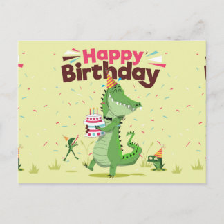 Happy Birthday Niedlich Cartoon Crocodile Postkarte