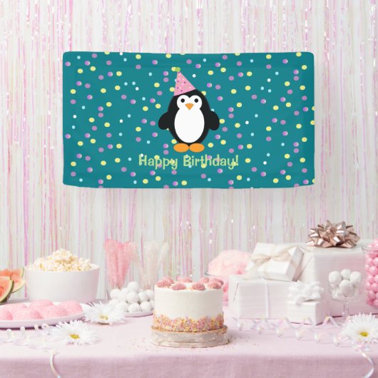 Happy Birthday Niedlich Cartoon Party Pinguin Banner (Party)