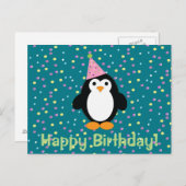 Happy Birthday Niedlich Cartoon Party Pinguin Postkarte (Vorne/Hinten)