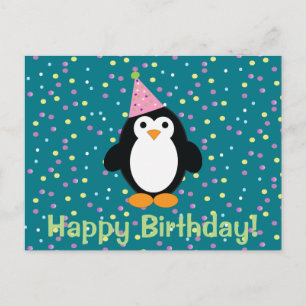 Happy Birthday Niedlich Cartoon Party Pinguin Postkarte