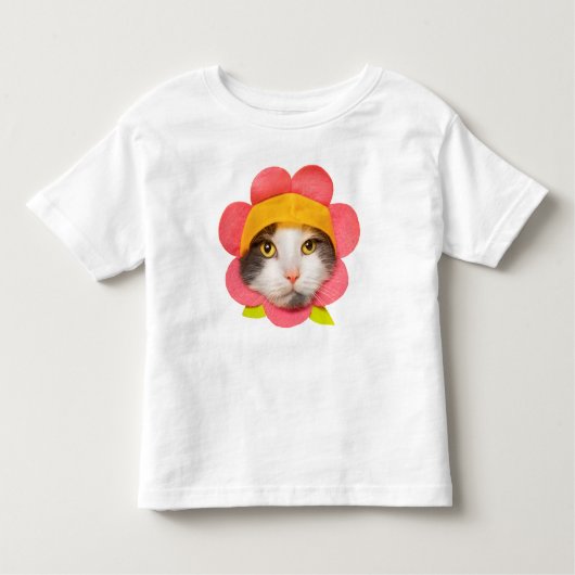 Happy Birthday Niedlich Cat in Blume Hat Kleinkind T-shirt (Vorderseite)
