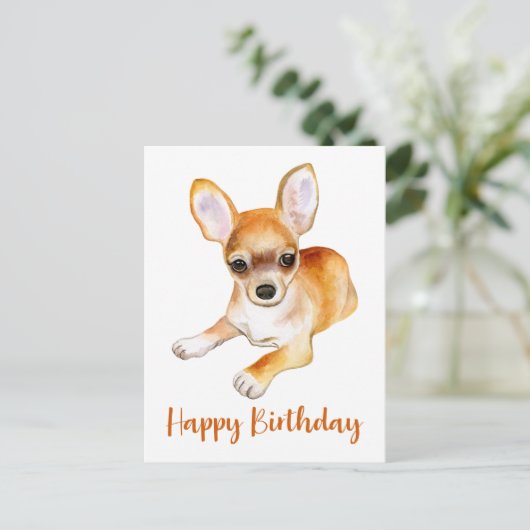 Happy Birthday Niedlich Chihuahua Puppy Dog Waterc Postkarte (Stehend Vorderseite)