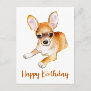Happy Birthday Niedlich Chihuahua Puppy Dog Waterc Postkarte