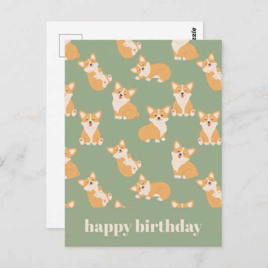 Happy Birthday Niedlich Corgi Muster für Hund Love Postkarte (Vorne/Hinten)