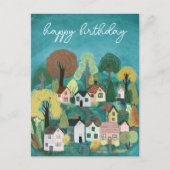 HAPPY BIRTHDAY Niedlich Country Village Illustrati Postkarte (Vorderseite)