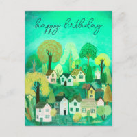 HAPPY BIRTHDAY Niedlich Country Village Illustrati