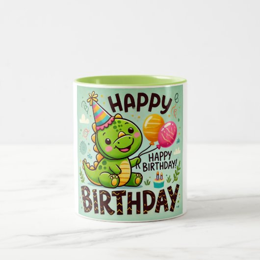Happy Birthday Niedlich Dino Roar Zweifarbige Tasse (Mittel)
