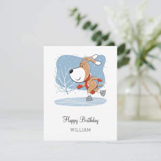 Happy Birthday Niedlich Dog Puppy Ice Skaten Fun C (Stehend Vorderseite)