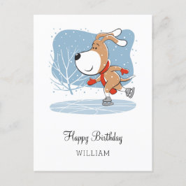 Happy Birthday Niedlich Dog Puppy Ice Skaten Fun Postkarte