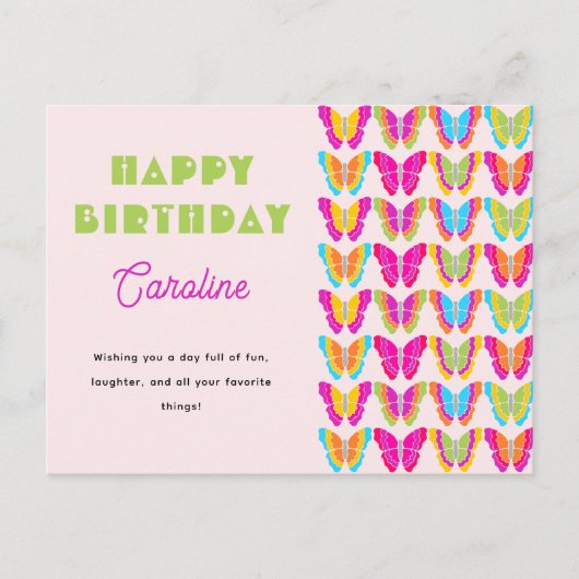 Happy Birthday Niedlich farbenfrohe Schmetterlinge Postkarte (Vorderseite)