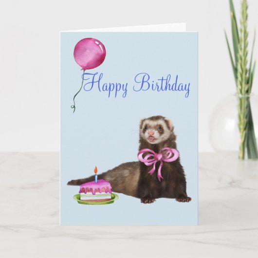 Happy Birthday Niedlich Ferret Cake Ballon Karte (Vorderseite)
