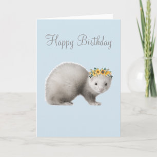 Happy Birthday Niedlich Ferret Sonnenblumenkrone Karte