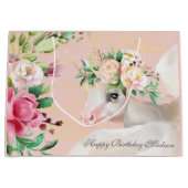 Happy Birthday Niedlich Floral Unicorn Personalisi Große Geschenktüte (Vorderseite)