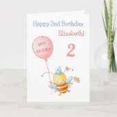 Happy Birthday Niedlich Flying Bee mit Balloon Karte (Vorderseite)