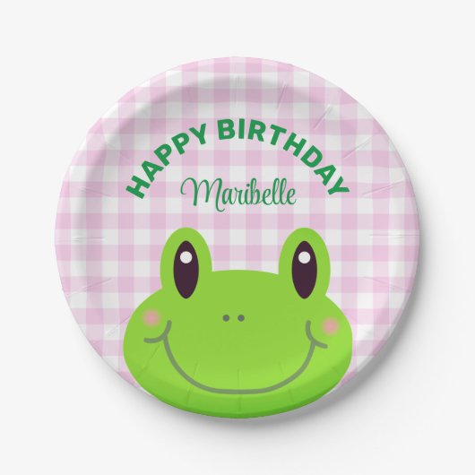 Happy Birthday Niedlich Frosch Pink Pappteller (Vorderseite)