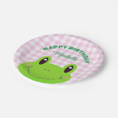 Happy Birthday Niedlich Frosch Pink Pappteller (Schrägansicht)