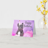 Happy Birthday Niedlich Funny French Bulldog Karte (Gelbe Blume)