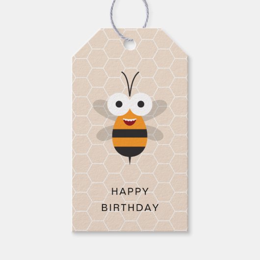 Happy Birthday Niedlich Funny Honey Bee Honeycomb Geschenkanhänger (Vorderseite)