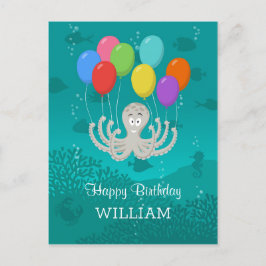 Happy Birthday Niedlich Funny Octopus Cartoon Ball Postkarte