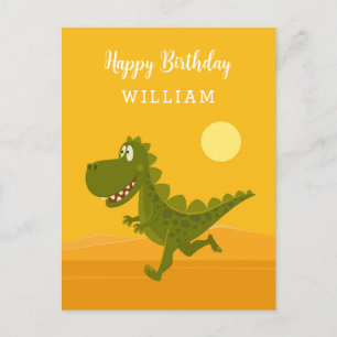 Happy Birthday Niedlich Funny Running Dino Dinosau Postkarte