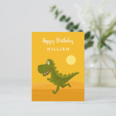 Happy Birthday Niedlich Funny Running Dino Dinosau Postkarte (Stehend Vorderseite)