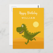 Happy Birthday Niedlich Funny Running Dino Dinosau Postkarte (Vorne/Hinten)