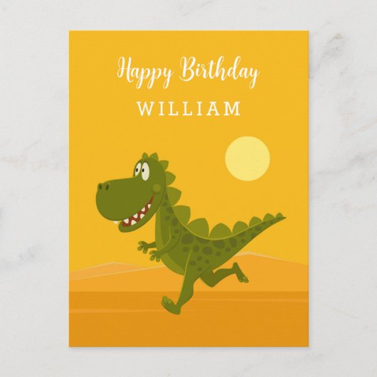 Happy Birthday Niedlich Funny Running Dino Dinosau Postkarte (Vorderseite)