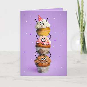 Happy Birthday Niedlich Happy Stack of Cupcakes Feiertagskarte