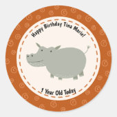 Happy Birthday Niedlich HIppo Hippopotamus Zoo Tie Runder Aufkleber (Vorderseite)