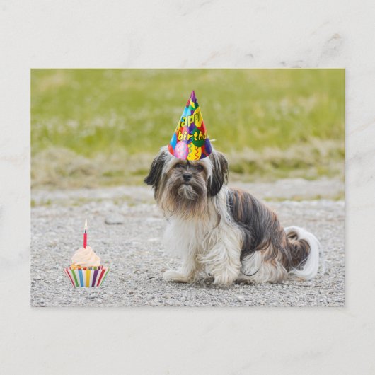 Happy Birthday Niedlich Hund mit Cupcake Postkarte (Vorderseite)