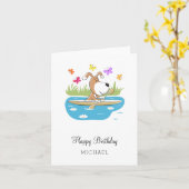 Happy Birthday Niedlich Hund Welpe Kayak Kayaking Karte (Gelbe Blume)