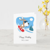 Happy Birthday Niedlich Hund Welpe Snowboard Winte Karte (Gelbe Blume)