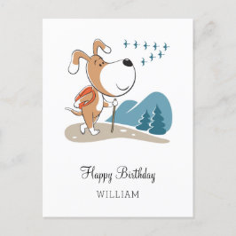 Happy Birthday Niedlich Hund Welpe Wanderung Wald Postkarte