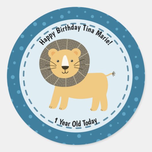 Happy Birthday Niedlich Lion Zoo Animals Runder Aufkleber (Vorderseite)