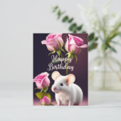 Happy Birthday Niedlich Mouse mit rosa Rosen Postkarte (Stehend Vorderseite)