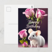 Happy Birthday Niedlich Mouse mit rosa Rosen Postkarte (Vorne/Hinten)