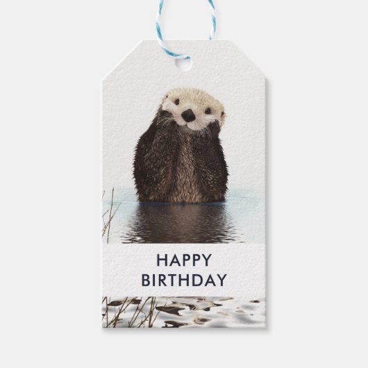 Happy Birthday Niedlich Otter Fotografie Geschenkanhänger (Vorderseite)