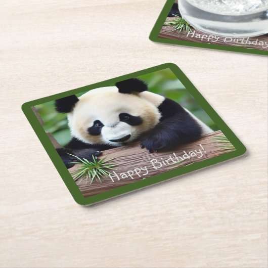Happy Birthday Niedlich Panda Bear Rechteckiger Pappuntersetzer (angewinkelt)
