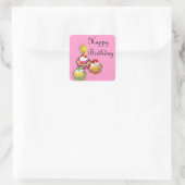 Happy Birthday Niedlich Party Cup Cakes Quadratischer Aufkleber (Tasche)