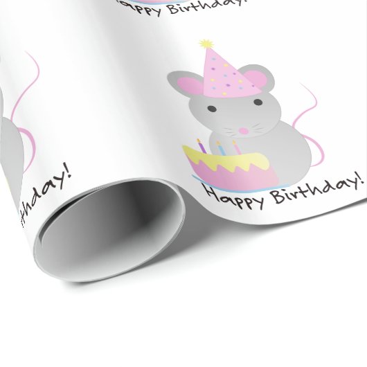 Happy Birthday Niedlich Party Mouse Geschenkpapier (Rolleneckpunkt)