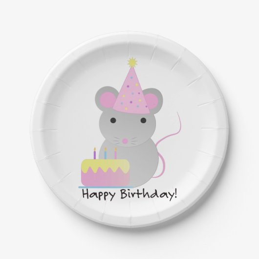 Happy Birthday Niedlich Party Mouse Pappteller (Vorderseite)